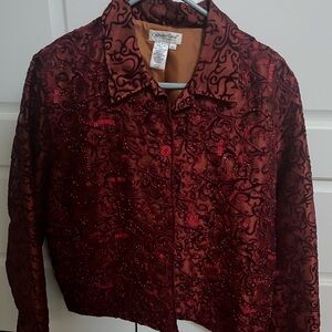 Coldwater Creek Burgundy Embroidered Jacket